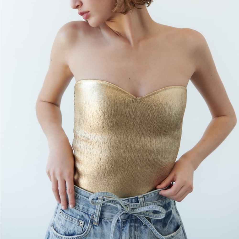 Zara gold knit bustier top | size medium could fit small | worn once